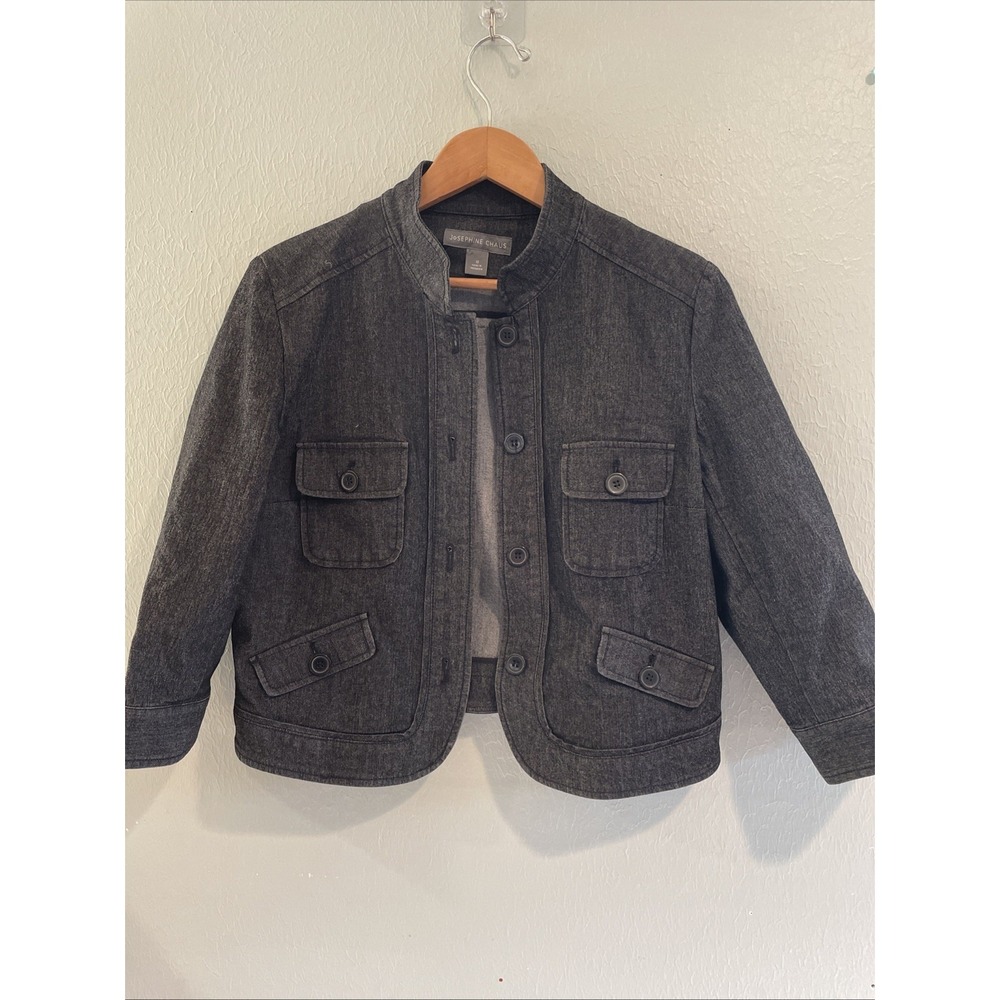 Josephine‎ Chaus Utility Denim Jacket Blazer Women's Sz 10 Button Up Stretch
